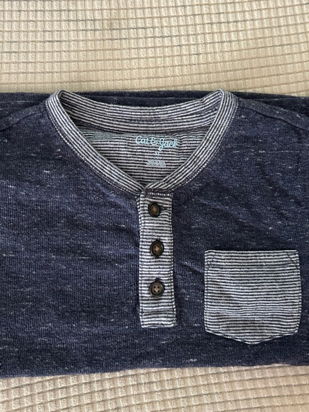Cat & Jack Navy Henley with Striped Trim and Pocket
